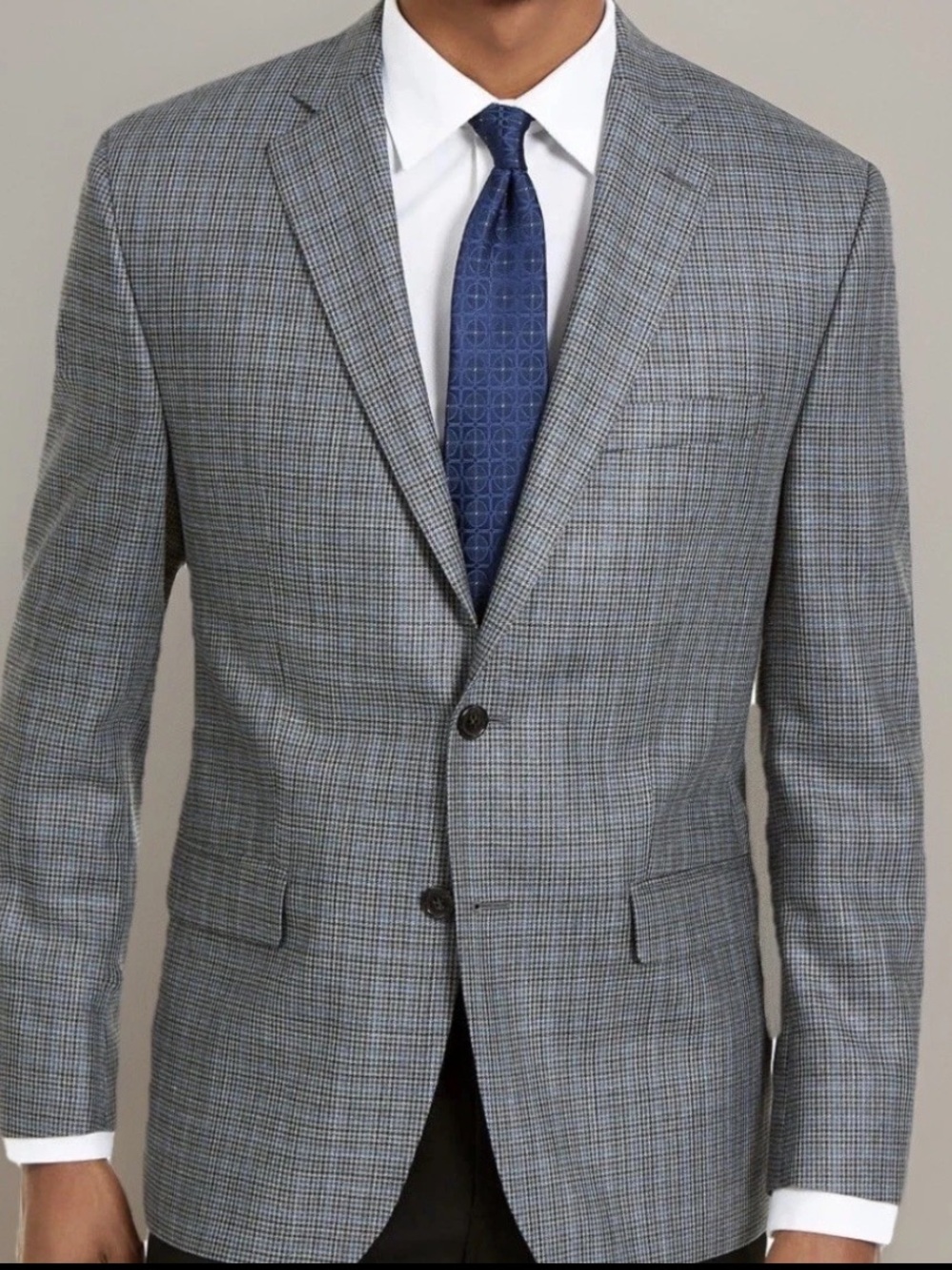 LAUREN RALPH LAUREN Blazer Mens Size 46 XL Gray Tan Houndstooth Wool Silk Blend